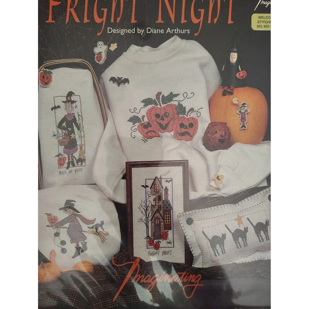 Vintage 1995 Imaginating FRIGHT NIGHT Halloween Cross Stitch Pattern Booklet 123